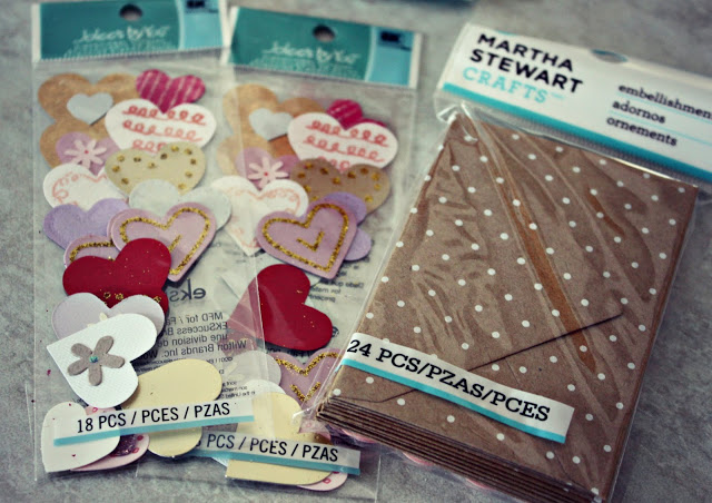 Martha Stewart package of envelopes and paper hearts.