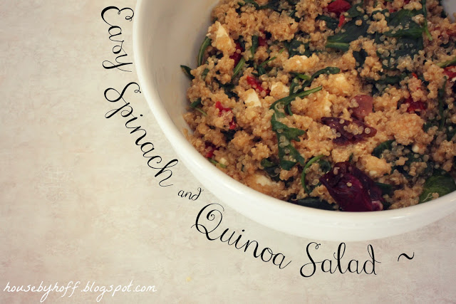 Easy spinach and quinoa salad with a bowl of the salad.