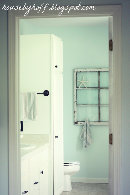 repurposed window bathroom towel rack via housebyhoff.com