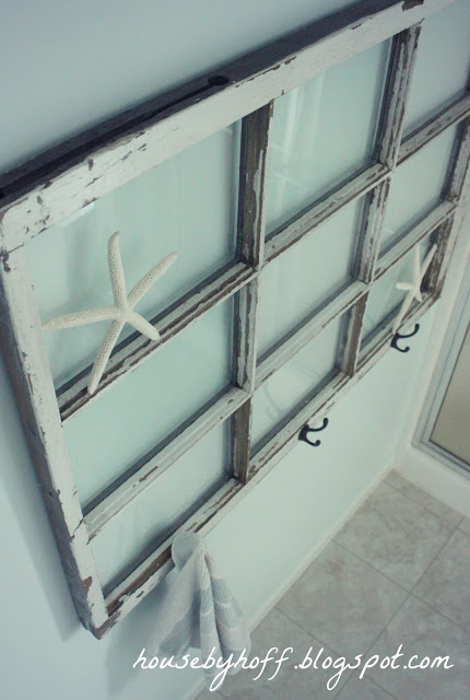 repurposed window bathroom towel rack via housebyhoff.com