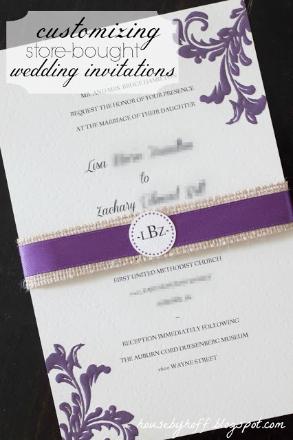 Purple and white wedding invitations.