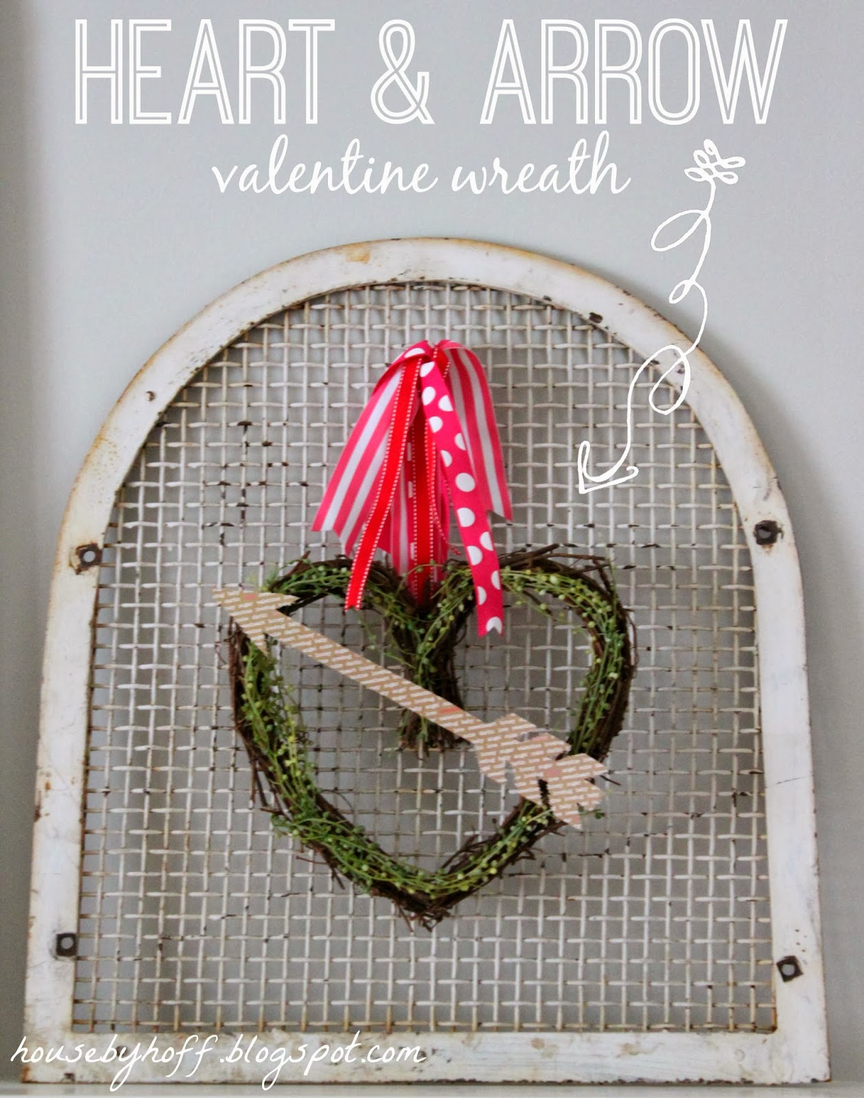 Heart & arrow Valentine wreath graphic.