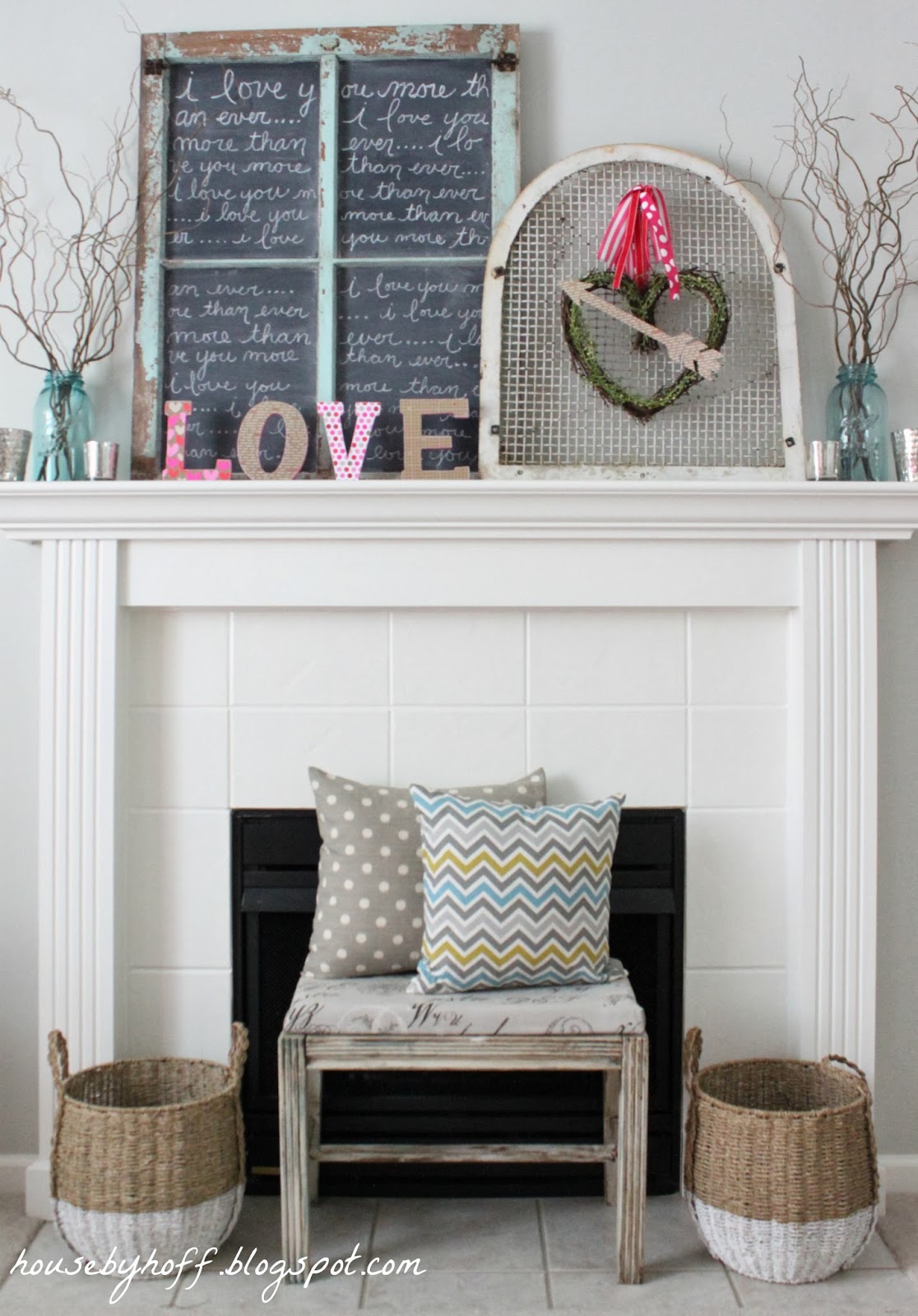 The wreath on the mantel in the living room.