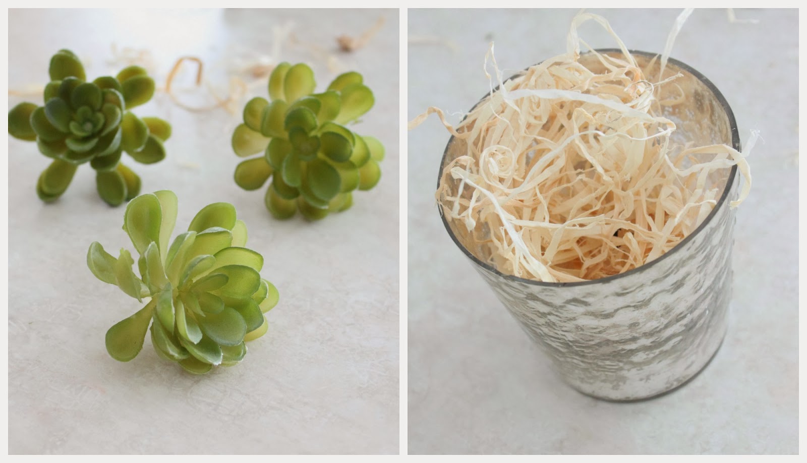 A small votive pot and the succulents beside it.