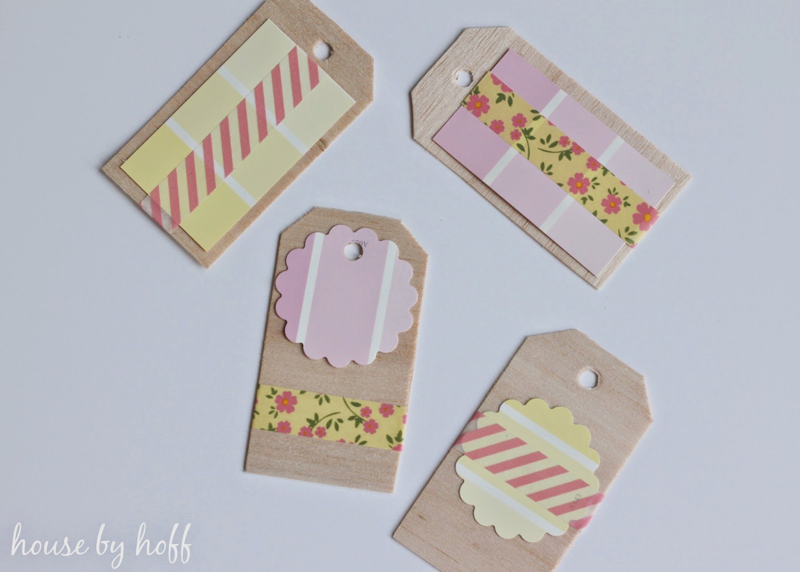 how to make gift tags via housebyhoff.com The gift tags put together with floral and pink and yellow.
