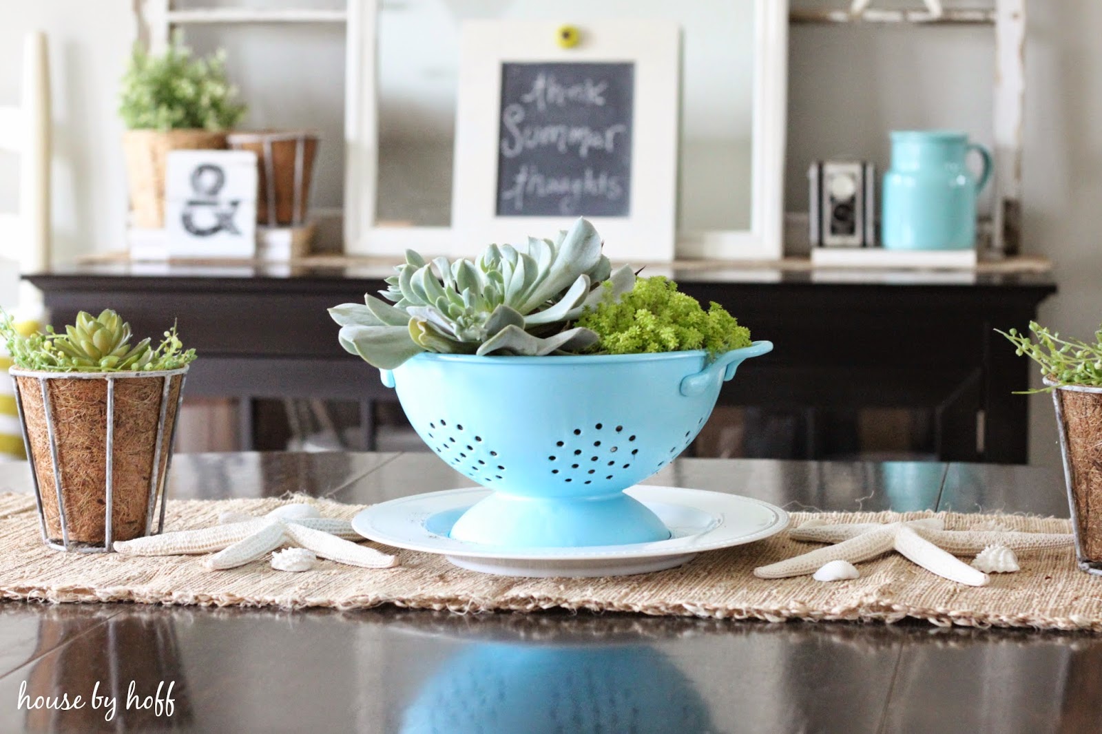 succulent and seashell decorating via housebyhoff.com succulent and seashell decorating via housebyhoff.com