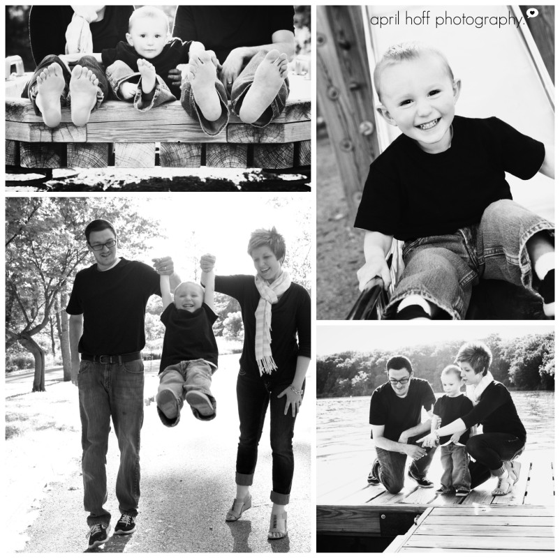 Black and white photos of parents and children playing.