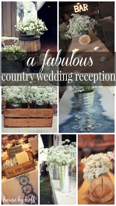 A fabulous country wedding reception with flowers and barrels.