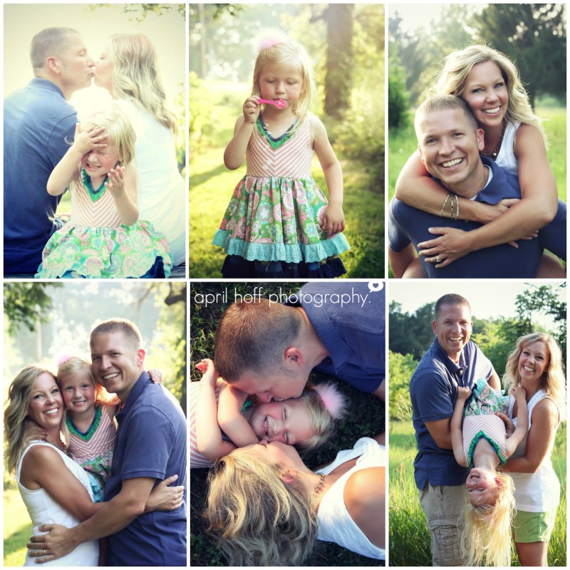 Outdoor pictures of a couple and their daughter.