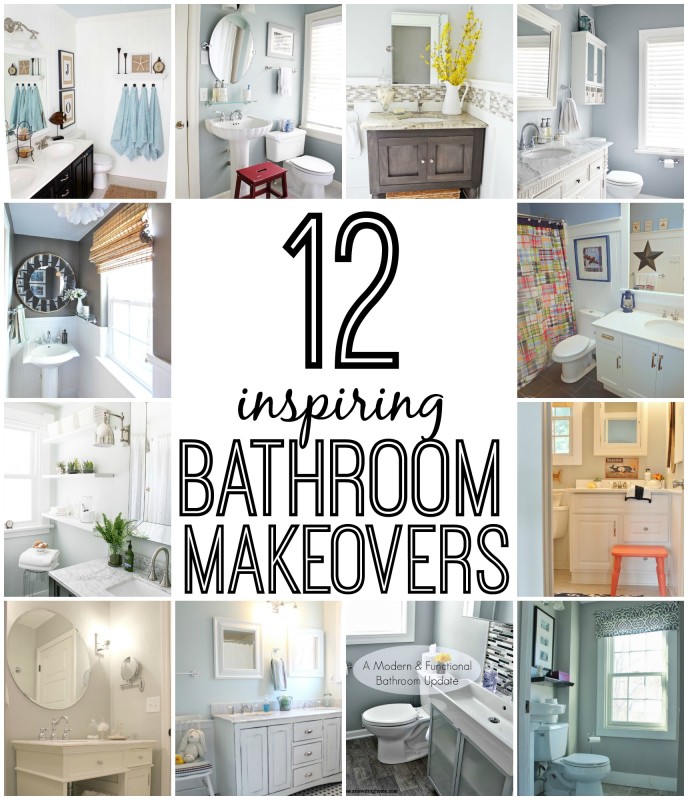 A collage of the 12 bathroom makeovers.