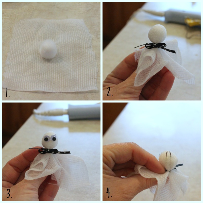 Taking the styrofoam ball and making it into a little ghost.