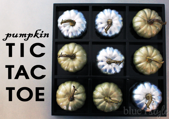 Tic tac toe pumpkins in gold and silver.