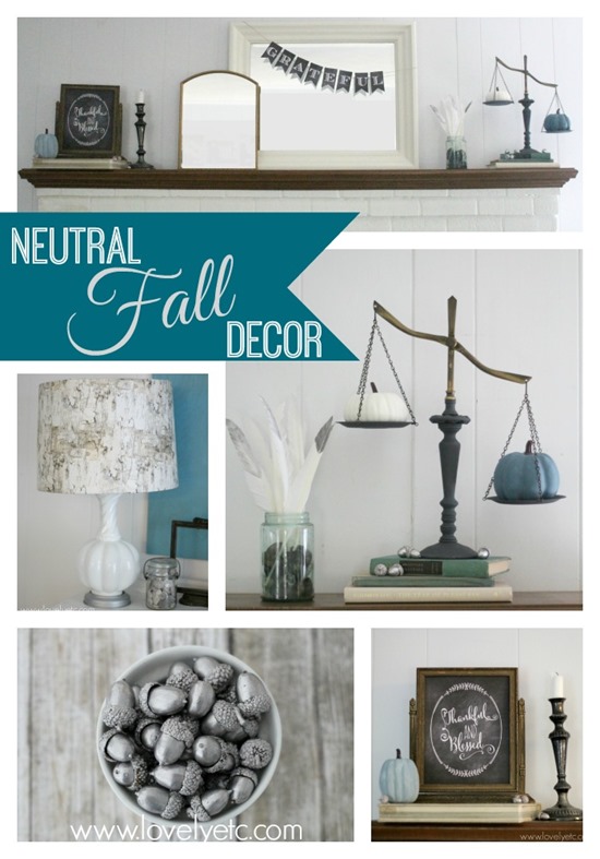 White silver and blue fall decor.