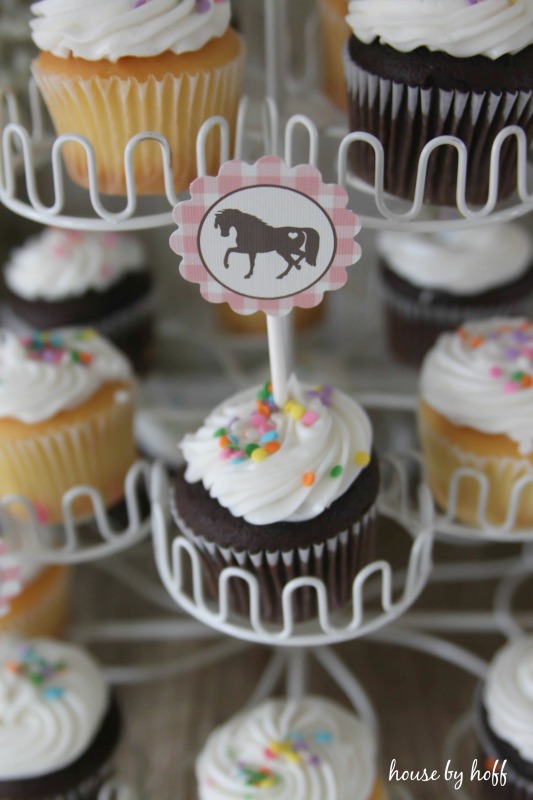 Cupcakes with horse picture on it.