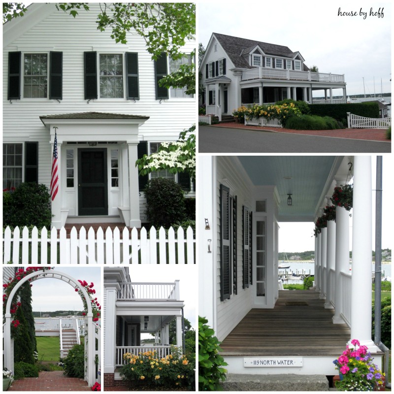 Seaside homes flying the American flag.