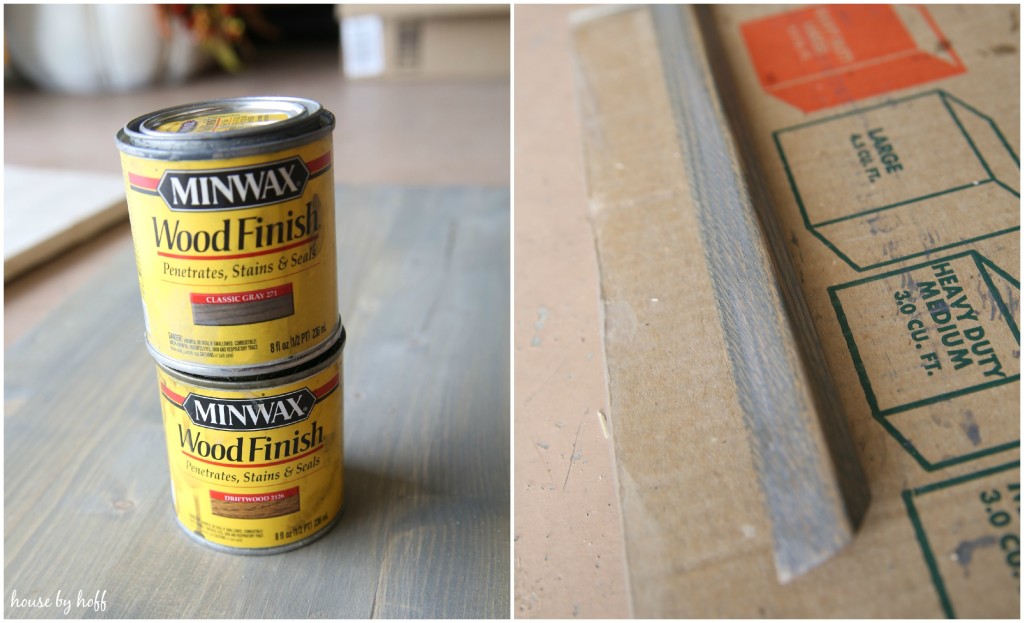 Mini wax wood finish stain cans on the floor.