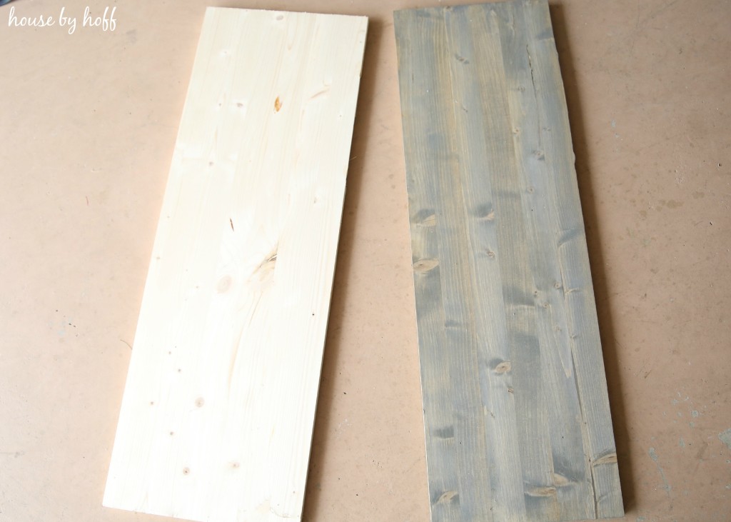 Staining the wood for the pumpkin signs.