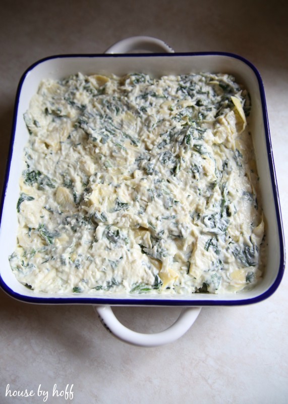 All the ingredients for the dip in a baking dish.