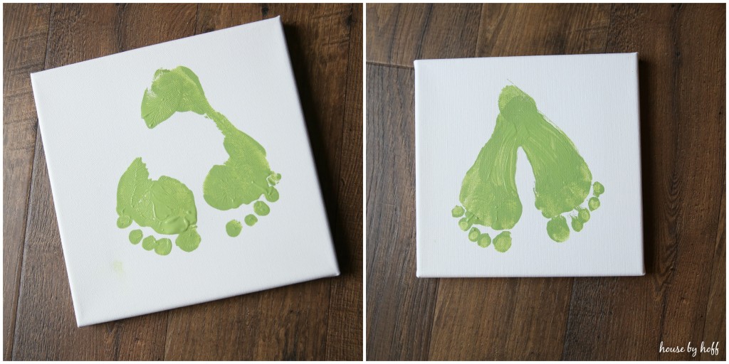 The green footprints on the canvas.