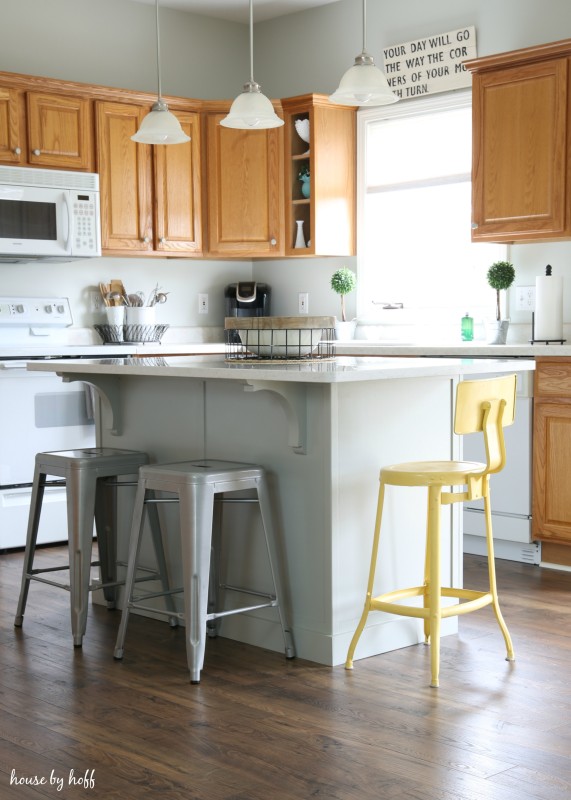 Gray and White Kitchen Island with Quartz Countertops via House by Hoff