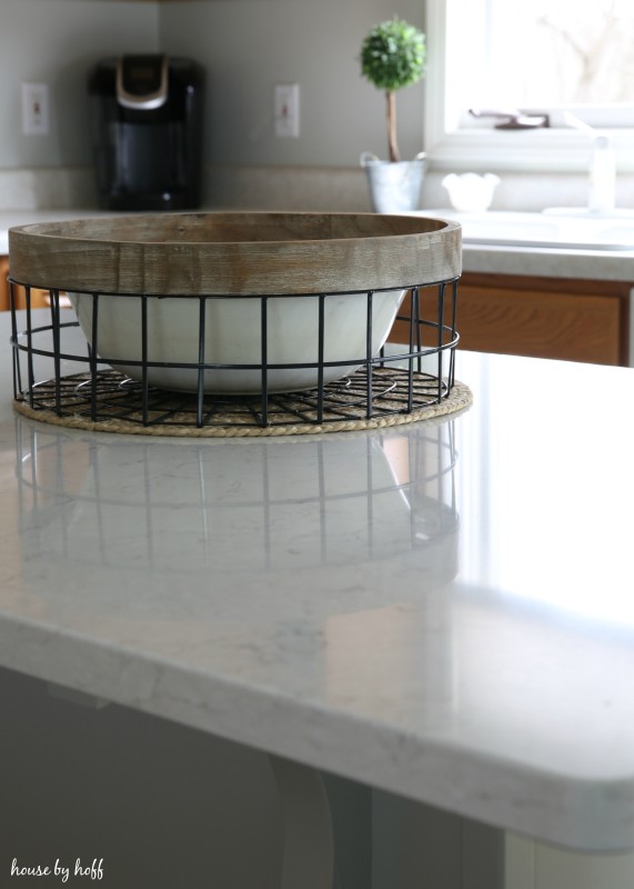 Gray and White Kitchen Island with Quartz Countertops via House by Hoff3