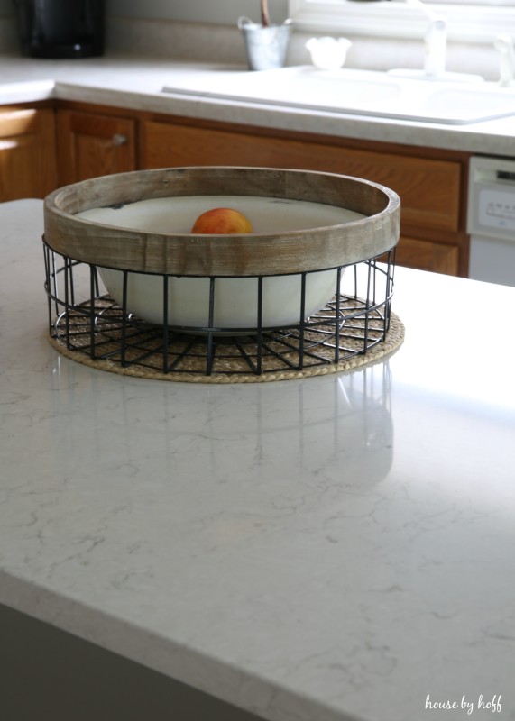 Gray and White Kitchen Island with Quartz Countertops via House by Hoff6