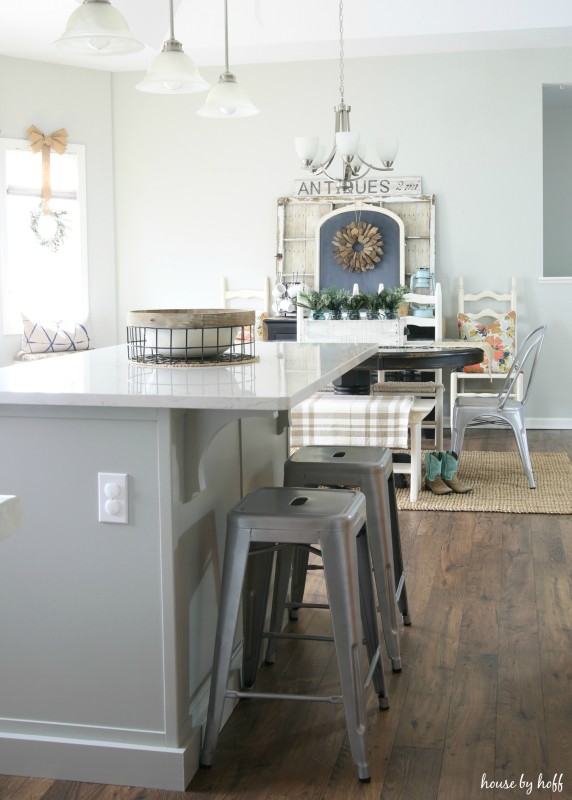 Gray and White Kitchen Island with Quartz Countertops via House by Hoff9