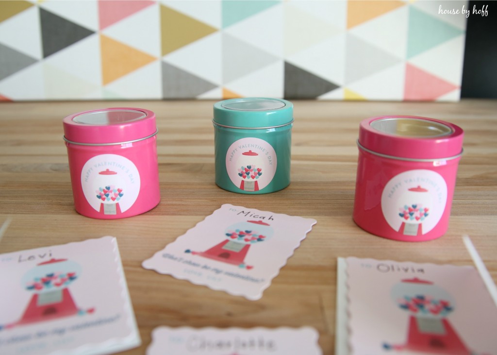 Printed Minted tins with the Valentine's logo on the front of it.