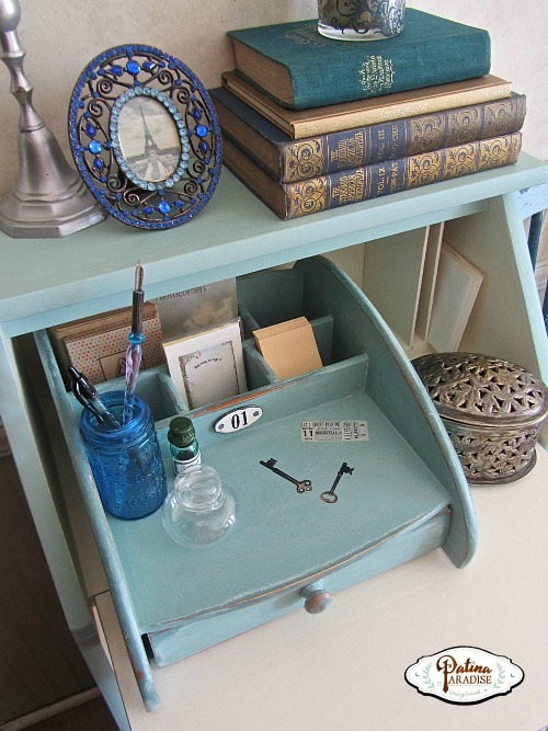 A light blue desk.