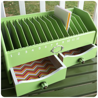 Bright green mail sorter.