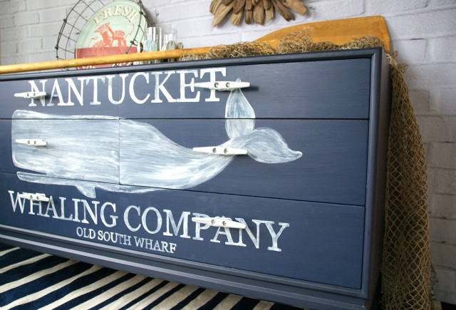 Nantucket Whaling Company written on a blue dresser.