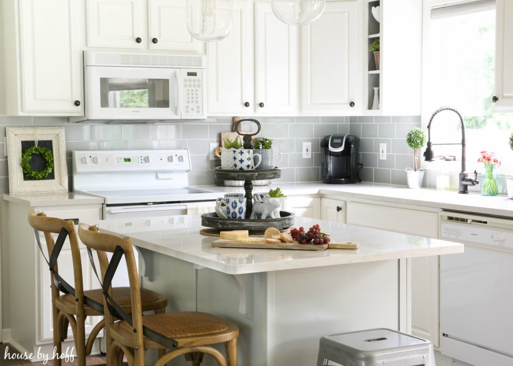 Gray backsplash.