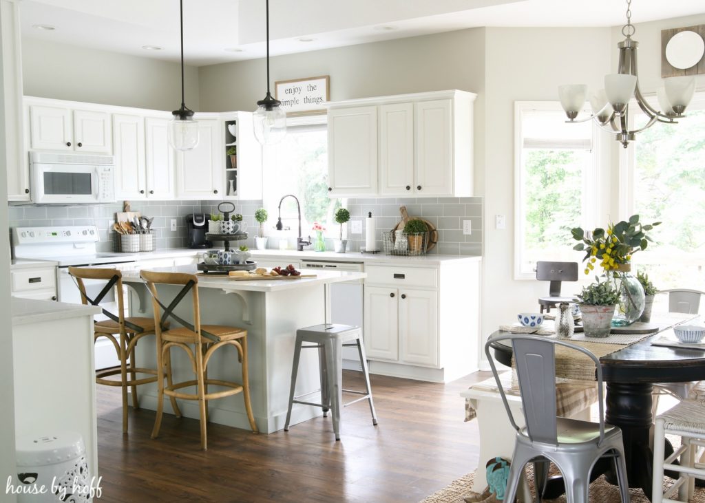 Dining table just to the side of the kitchen.