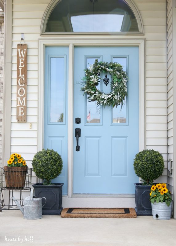 Baby blue front door.