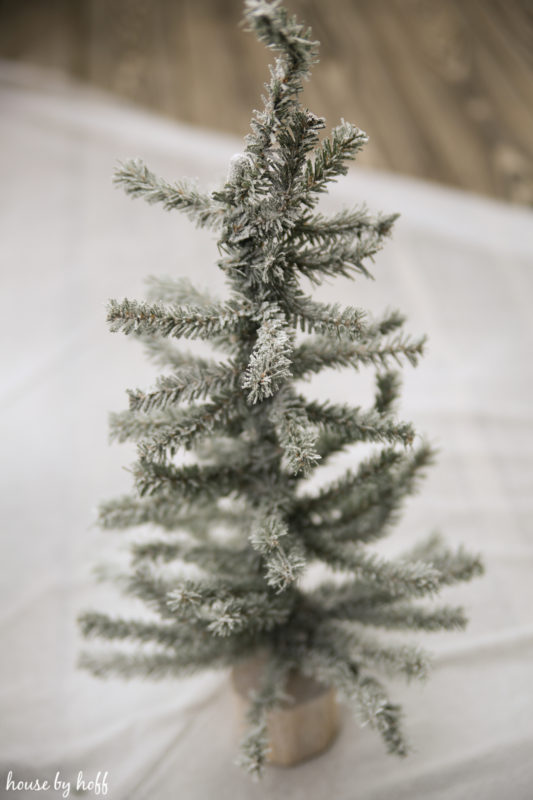 One little Christmas tree with a bit of snow on it.