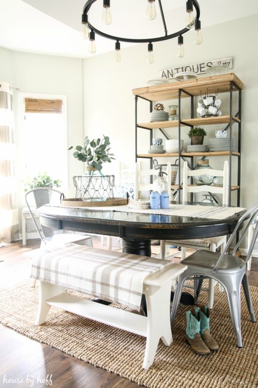 The woven blinds in the dining room.