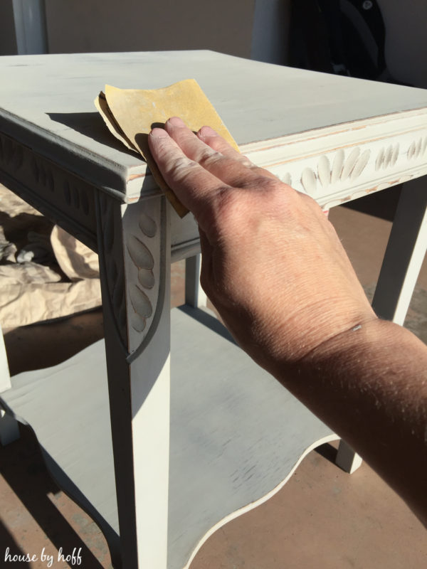 Painted table, now sanding it again.