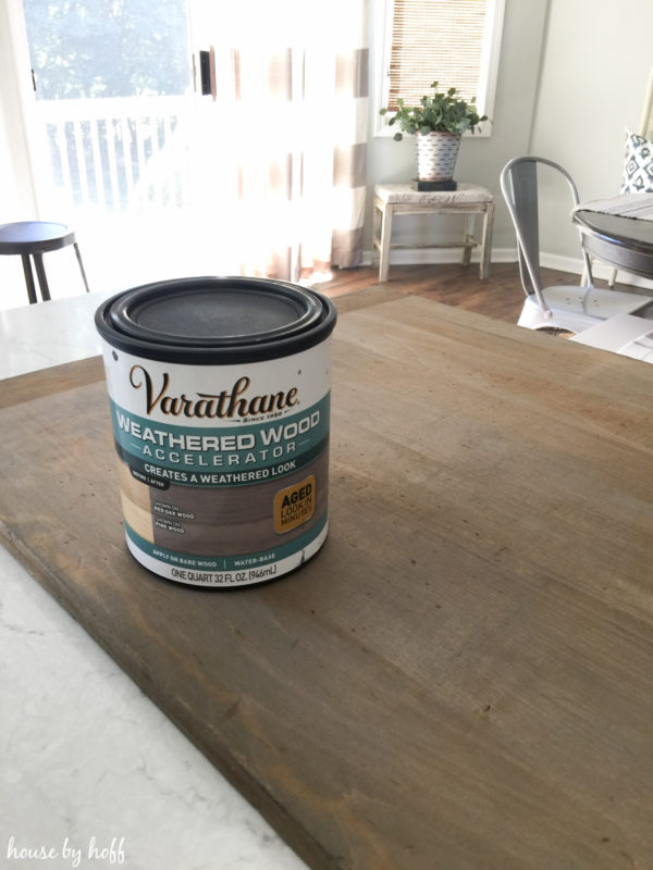 A container of varathane on the table.