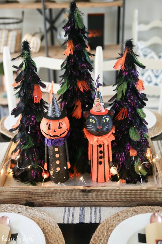 Orange, purple and green Halloween trees.