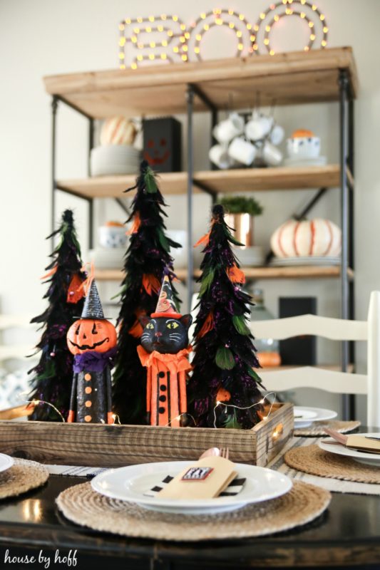 Table set with placemats for Halloween dinner.