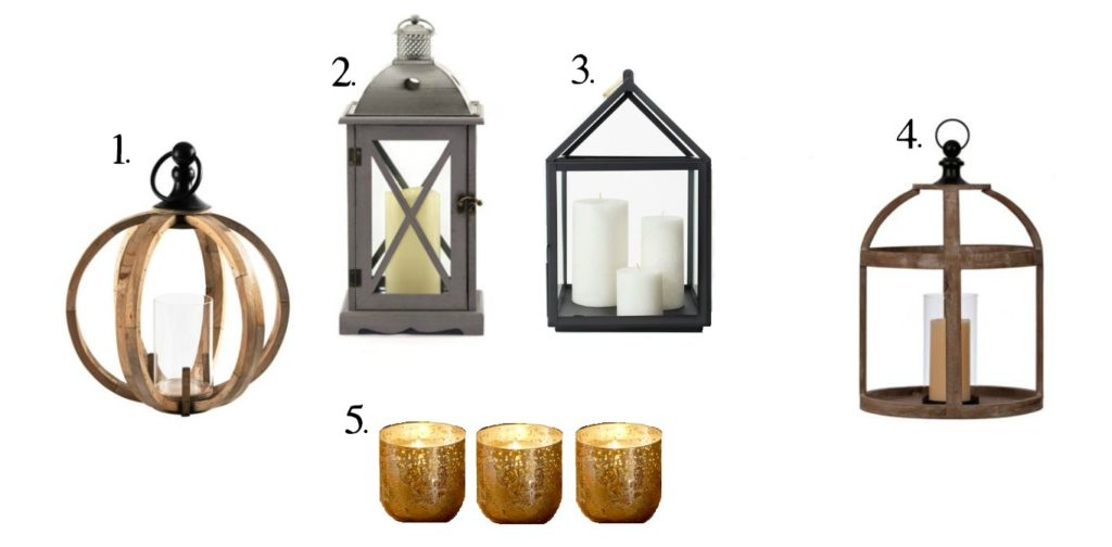 Different styles of lanterns and candles.