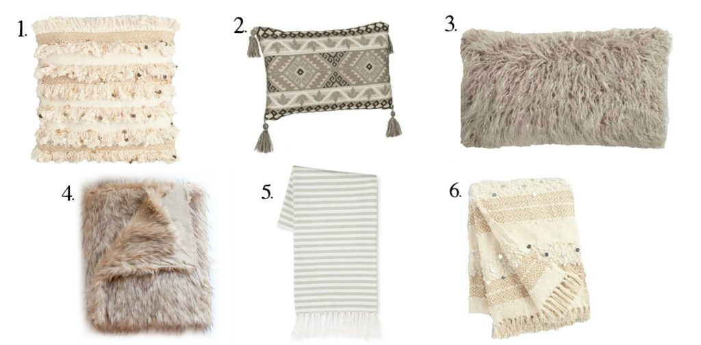 Numbered gift guide for different colors and textures of pillows.