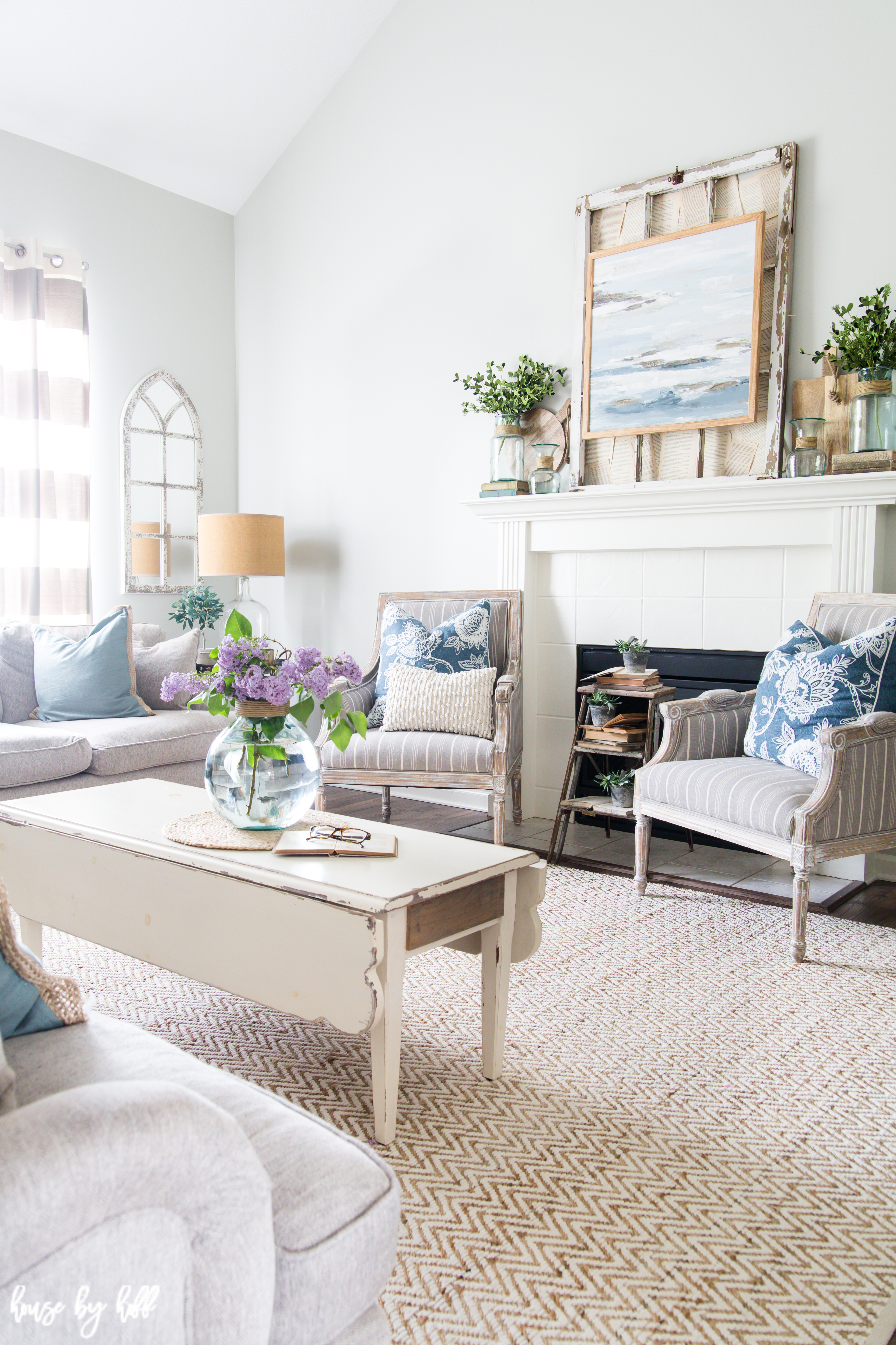 Coastal Inspired Summer Mantel and Living Room - House by Hoff