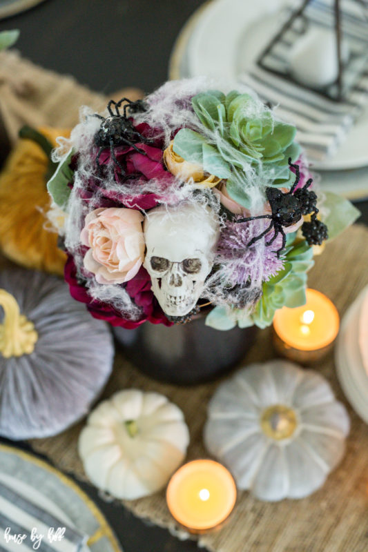 Skull in floral arrangement.