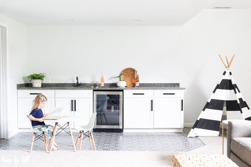 Modern Black and White Basement Kitchenette.