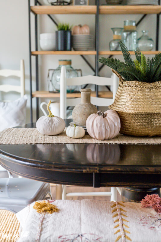 Velvet pumpkins on the table.