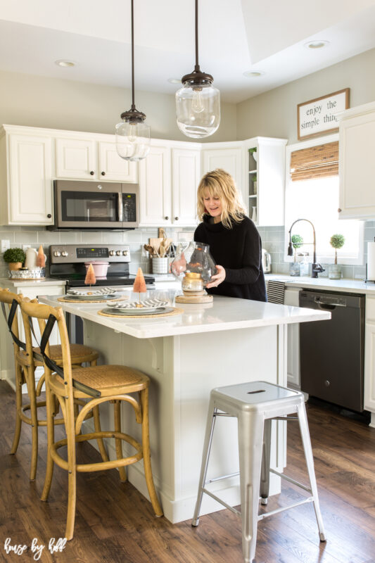 April in the kitchen putting holiday decor together.