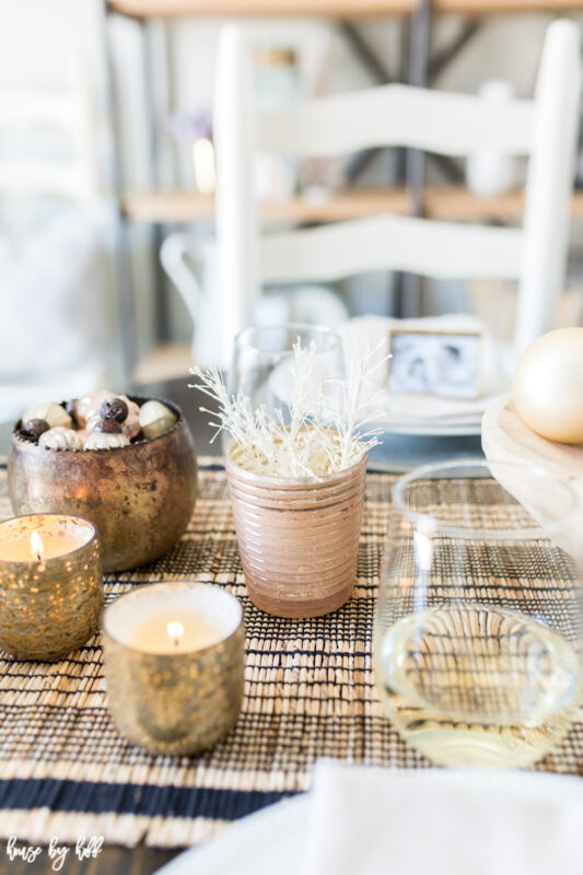 Soft pink and gold on the table for the holidays.