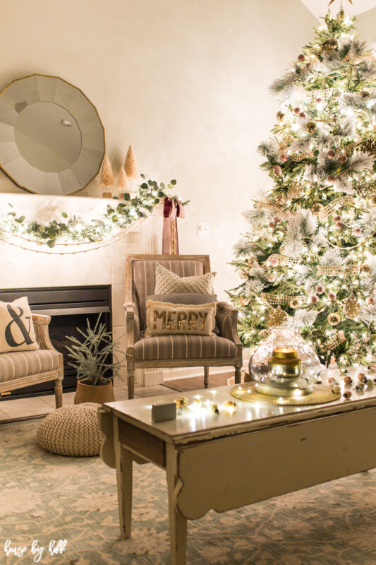 A rustic distressed coffee table is in the living room.