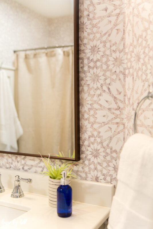 Bathroom Wallpaper and Bronze Mirror